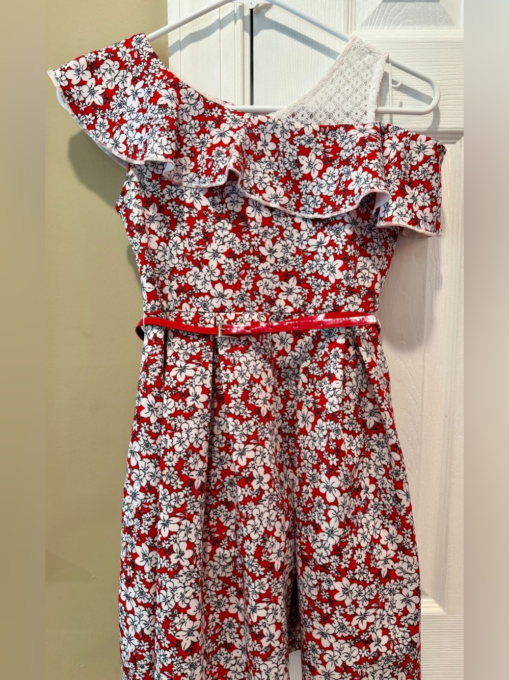 Beautees Girls Size 12 Red White Floral One-Shoulder Dress w/ Belt | Nordstrom
